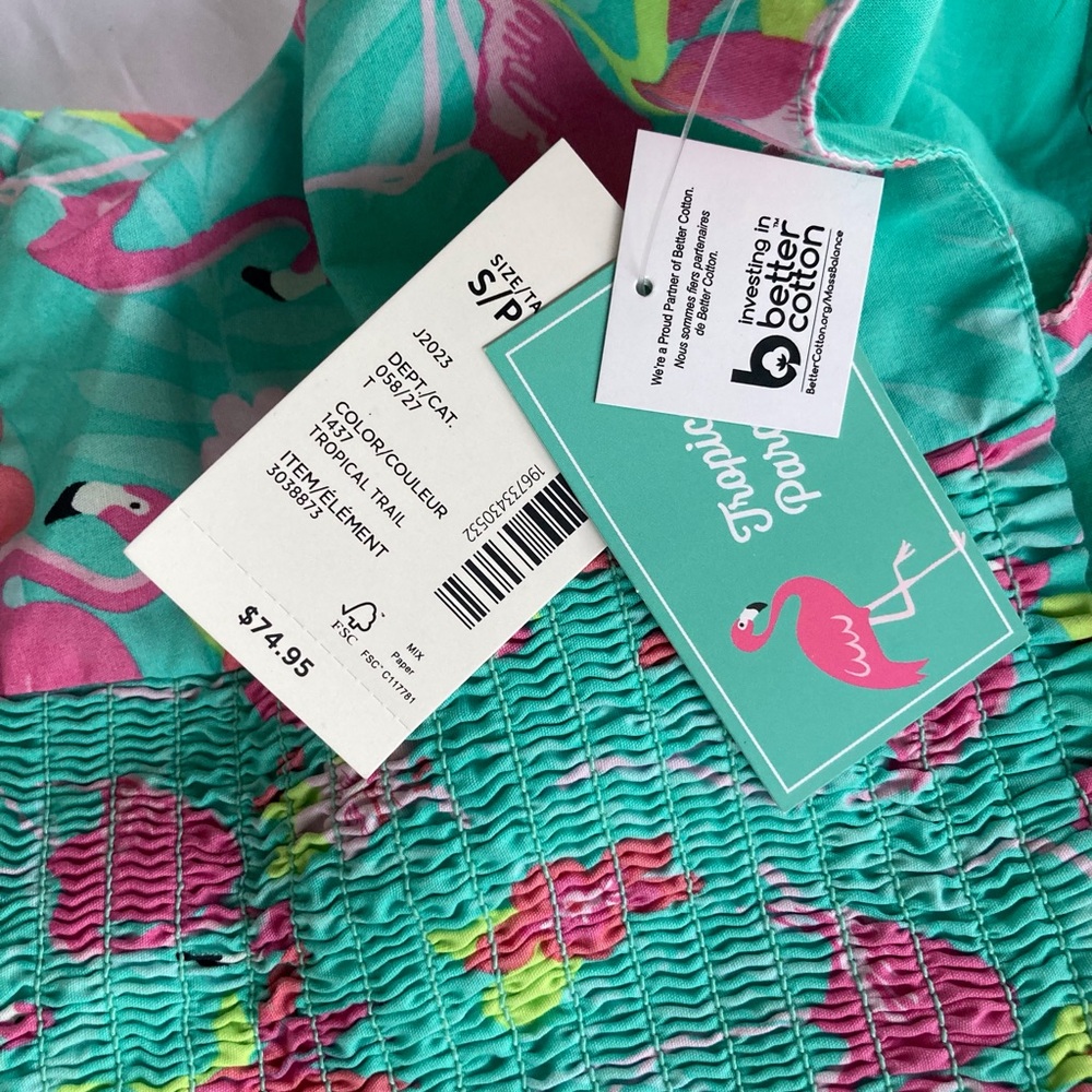 GYMBOREE ADULT S/P FLAMINGO PRINT SUNDRESS IN 100% COTTON, RUFFLED STRAPS NWT - Picture 4 of 9